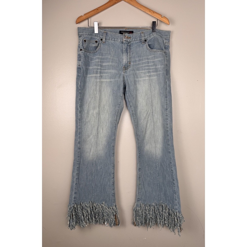 VTG American Eagle Fringe Jeans Women's Cotton Faded grunge Y2K - USA Sz 12